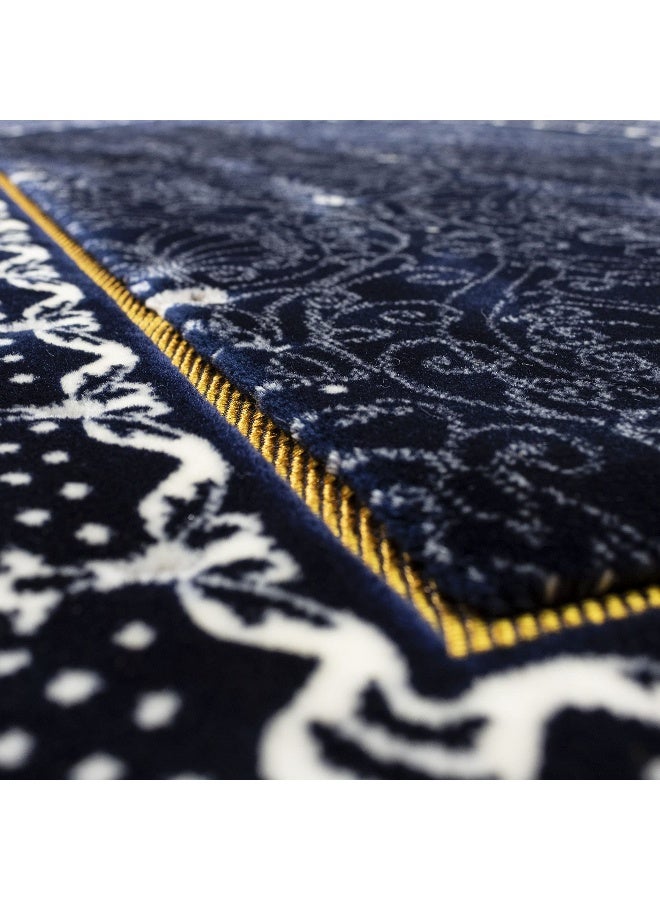 Modefa Turkish Islamic Velvet Prayer Rug - Thick & Wide Soft Praying Carpet - Large Traditional Muslim Salah Mat - Ramadan & Eid Gift - with Car Hanger - Double Plush Topkapi (Blue) - Image 3